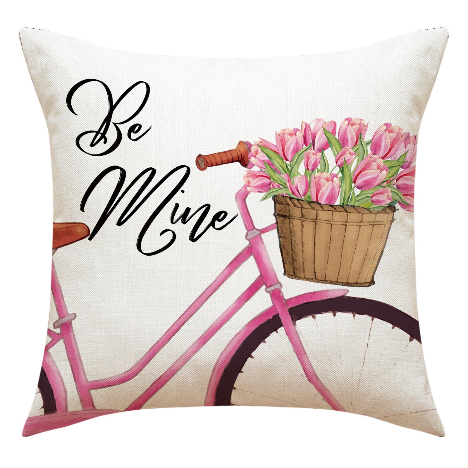 Valentine Tulip Print Linen Pillow Covers Spring Gift Decor