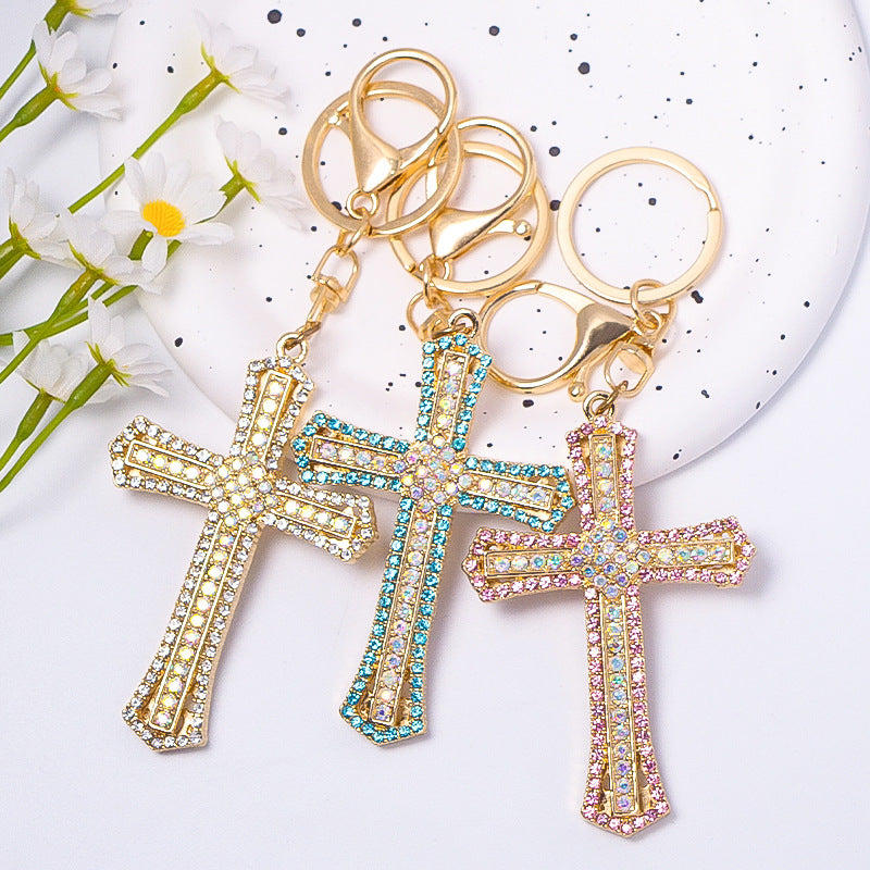 Rhinestone Cross Keychain Metal Pendant