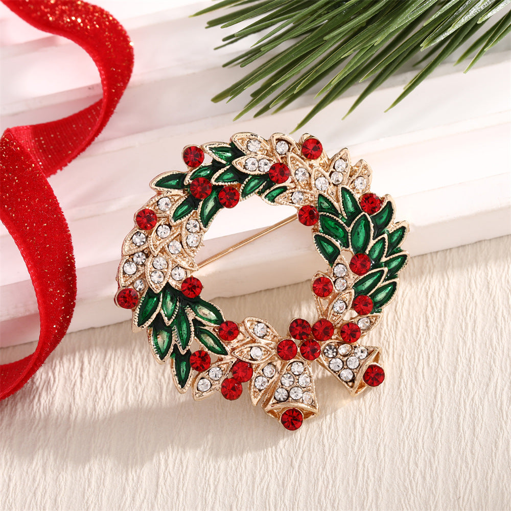 Christmas Alloy Wreath Brooch Holiday Tree Ornament