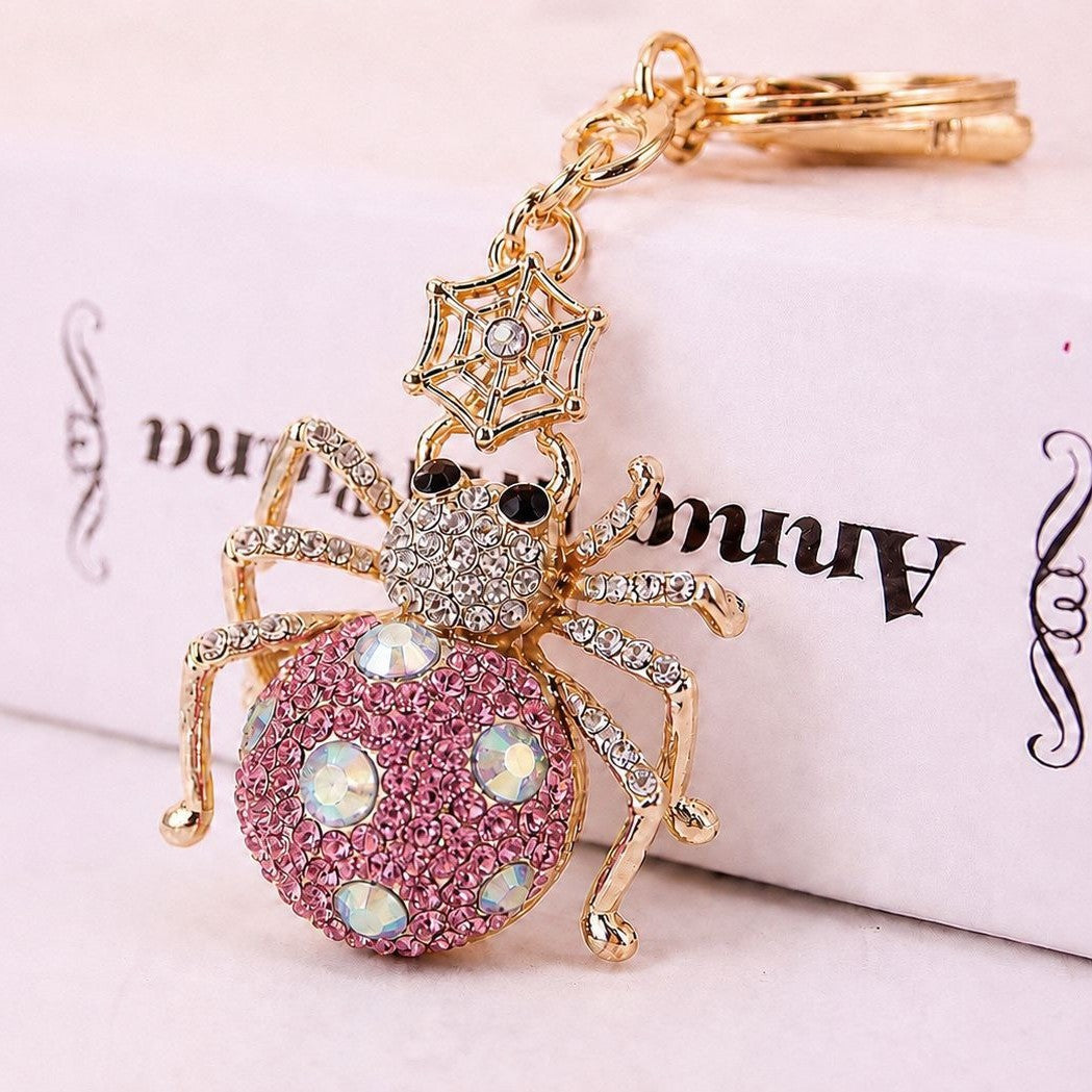 Crystal Spider Keychain Sparkling Charm with Metal Ring