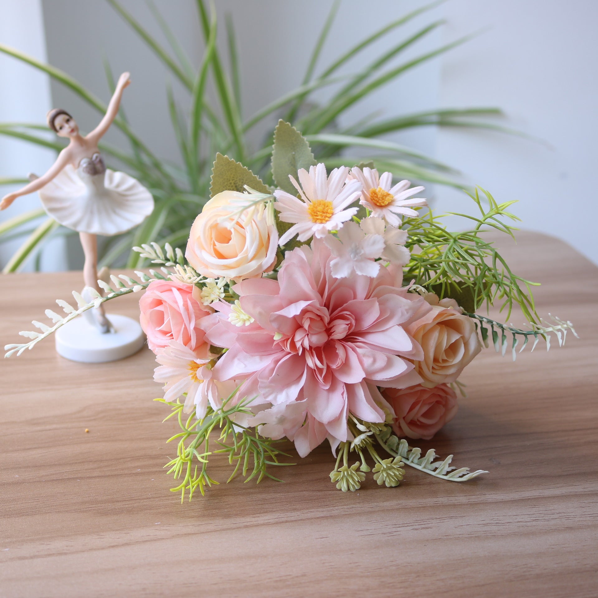 Valentine Faux Rose Daisy Bridal Bouquet Silk Flower Decor