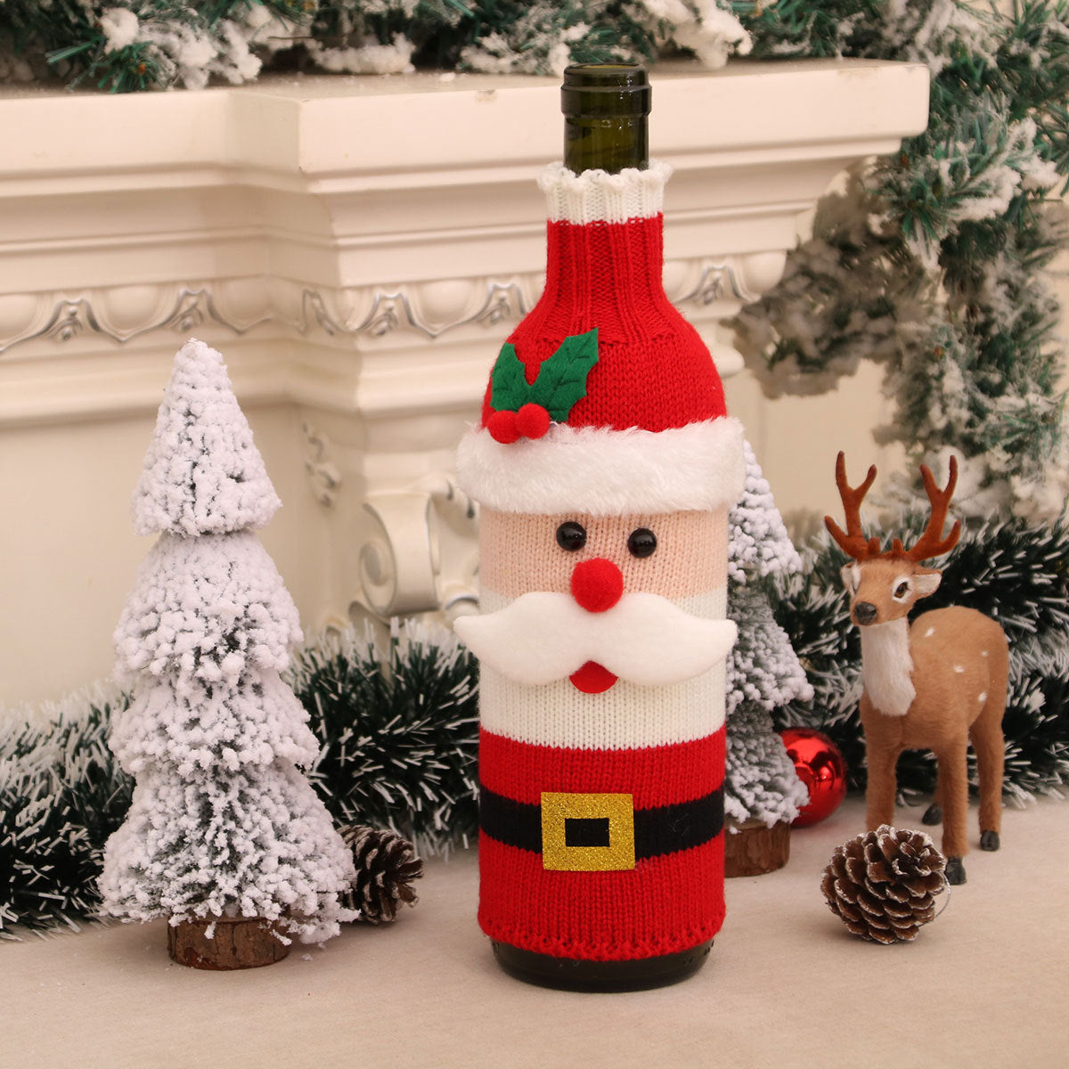 Christmas Knit Wine Bottle Cover Holiday Table Decor