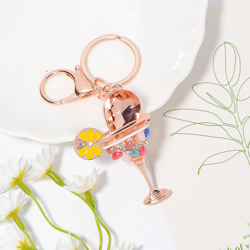 Rhinestone Cocktail Glass Keychain Bag Charm Gift