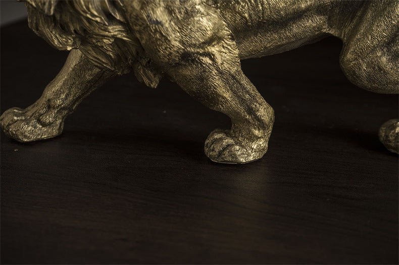 Gold Lion Statue Resin Sculpture for Home and Office Decor