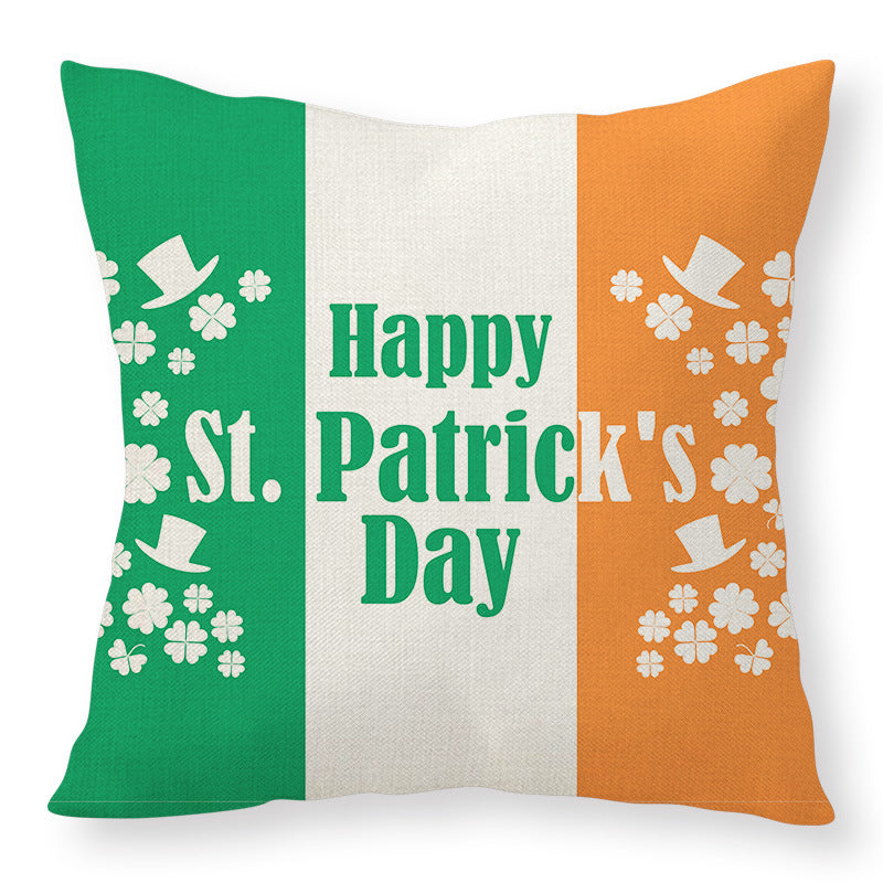 St Patrick’s Day Linen Throw Pillow Cover Shamrock Print