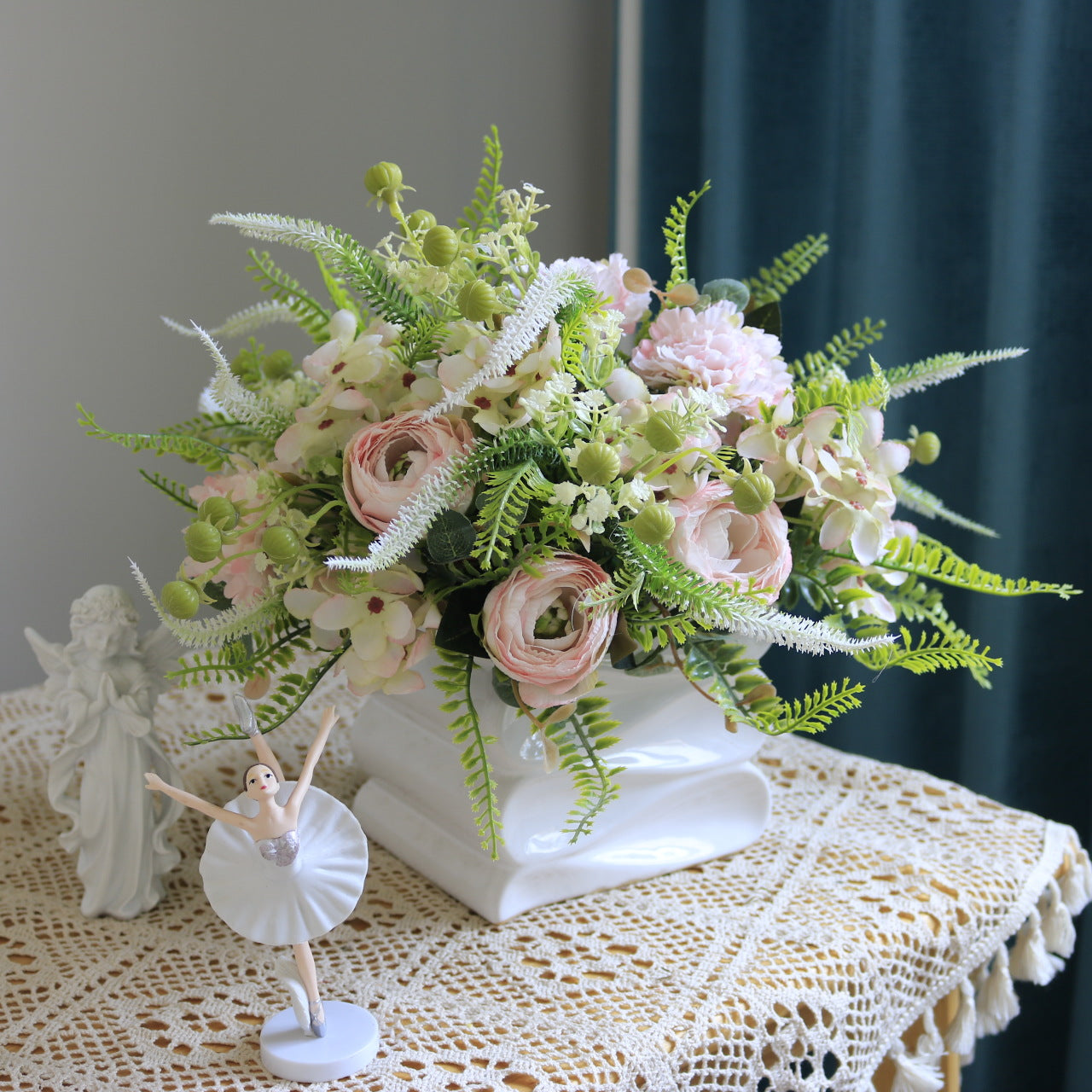 Valentine Faux Carnation Hydrangea Foxtail Grass Bouquet
