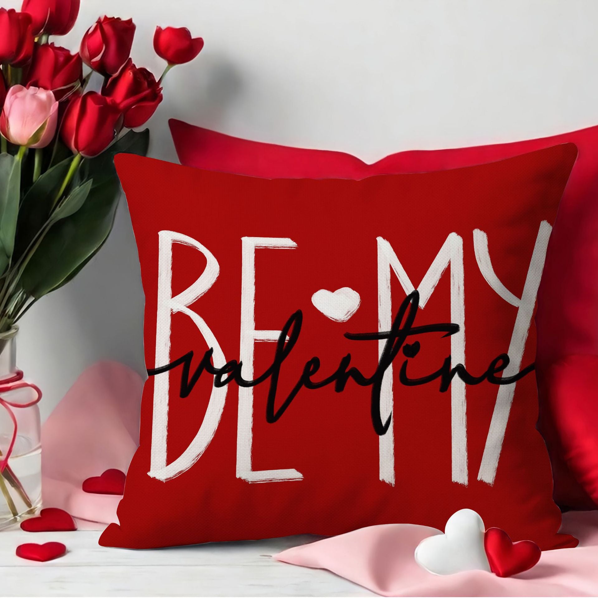Valentine Heart Throw Pillow Cover Romantic Red Couple Decor