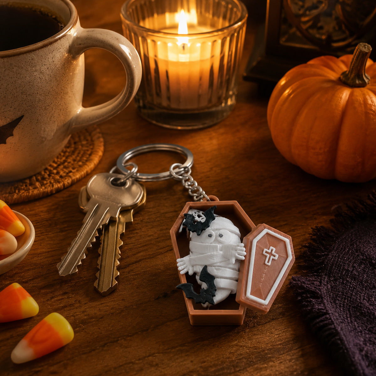 Halloween Coffin Ghost Keychain Cute Holiday Accessory