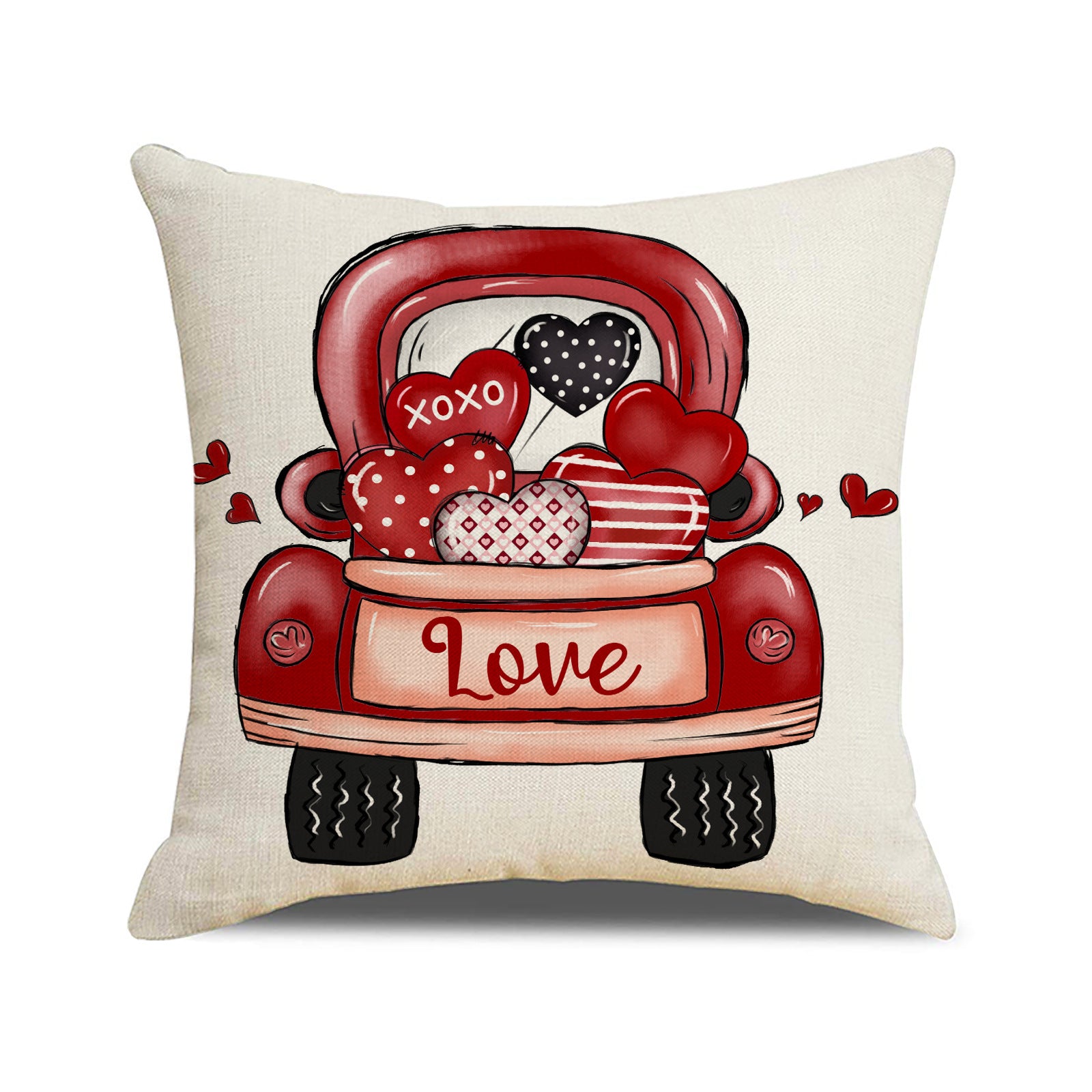 Pink Valentine Heart Print Linen Throw Pillow Covers Set
