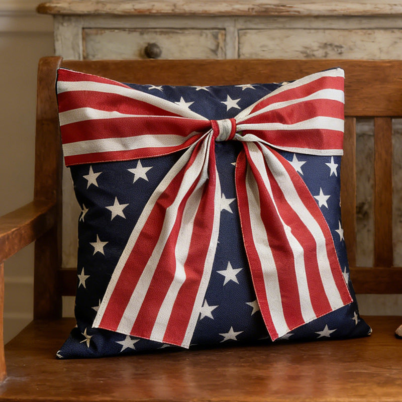 4th of July American Flag Bow Pillow Cover Cushion