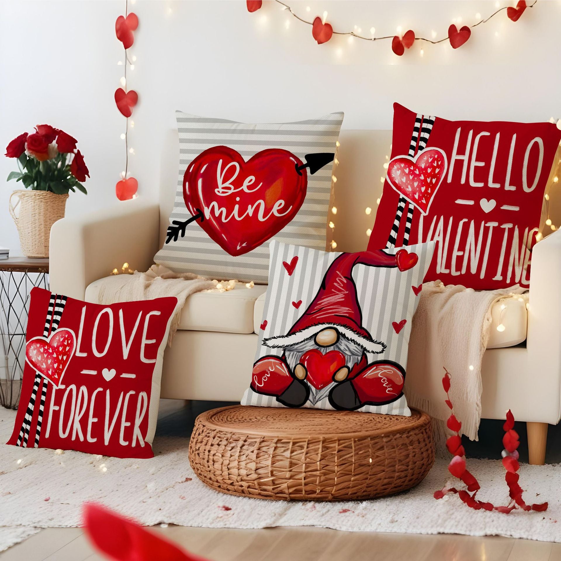 Valentine Heart Pillow Covers Love Theme Letter Print Decor