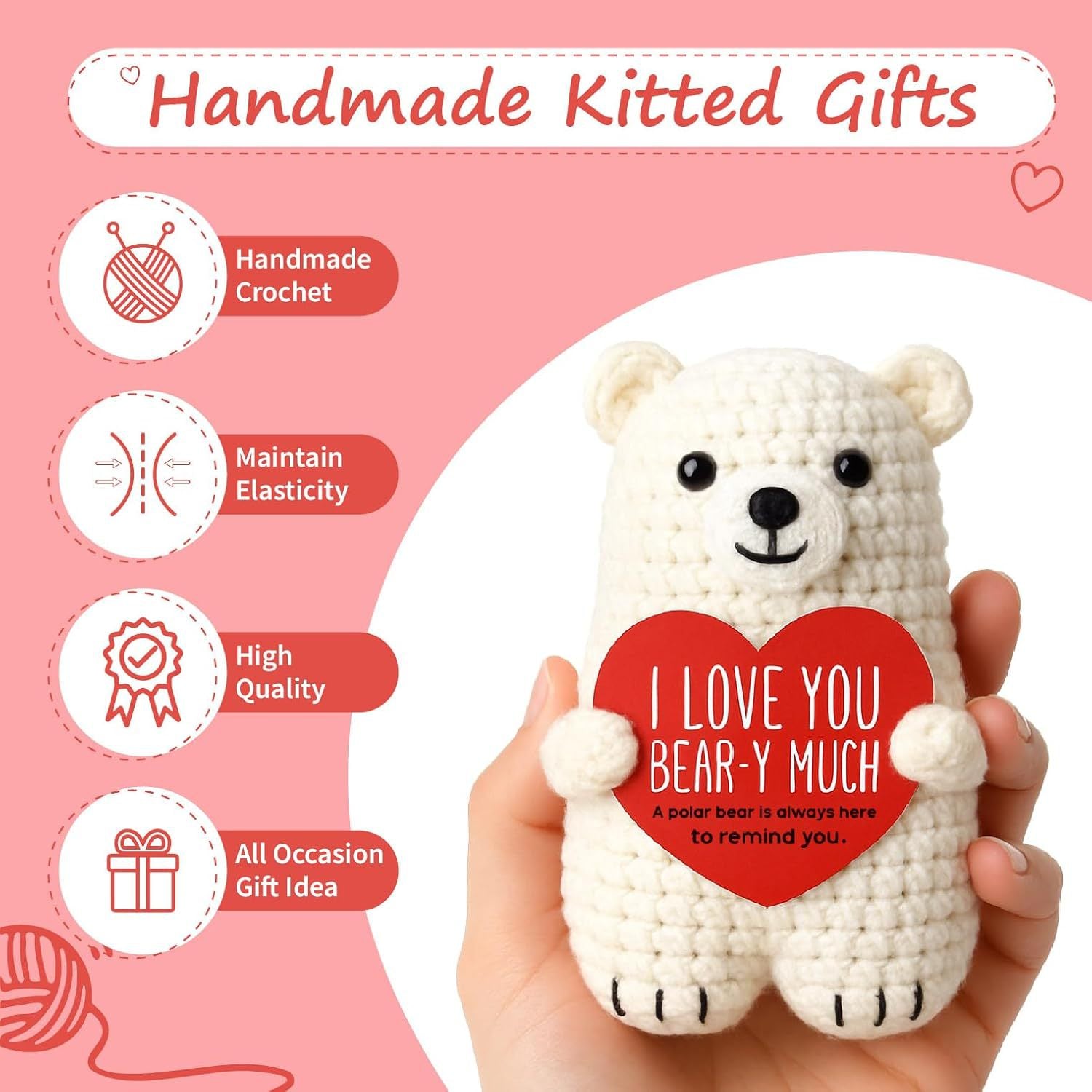 Polar Bear Crochet Plush Love Gift Cute Emotional Doll