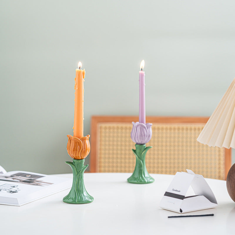 Tulip Ceramic Candle Holder Tabletop Decor for Home