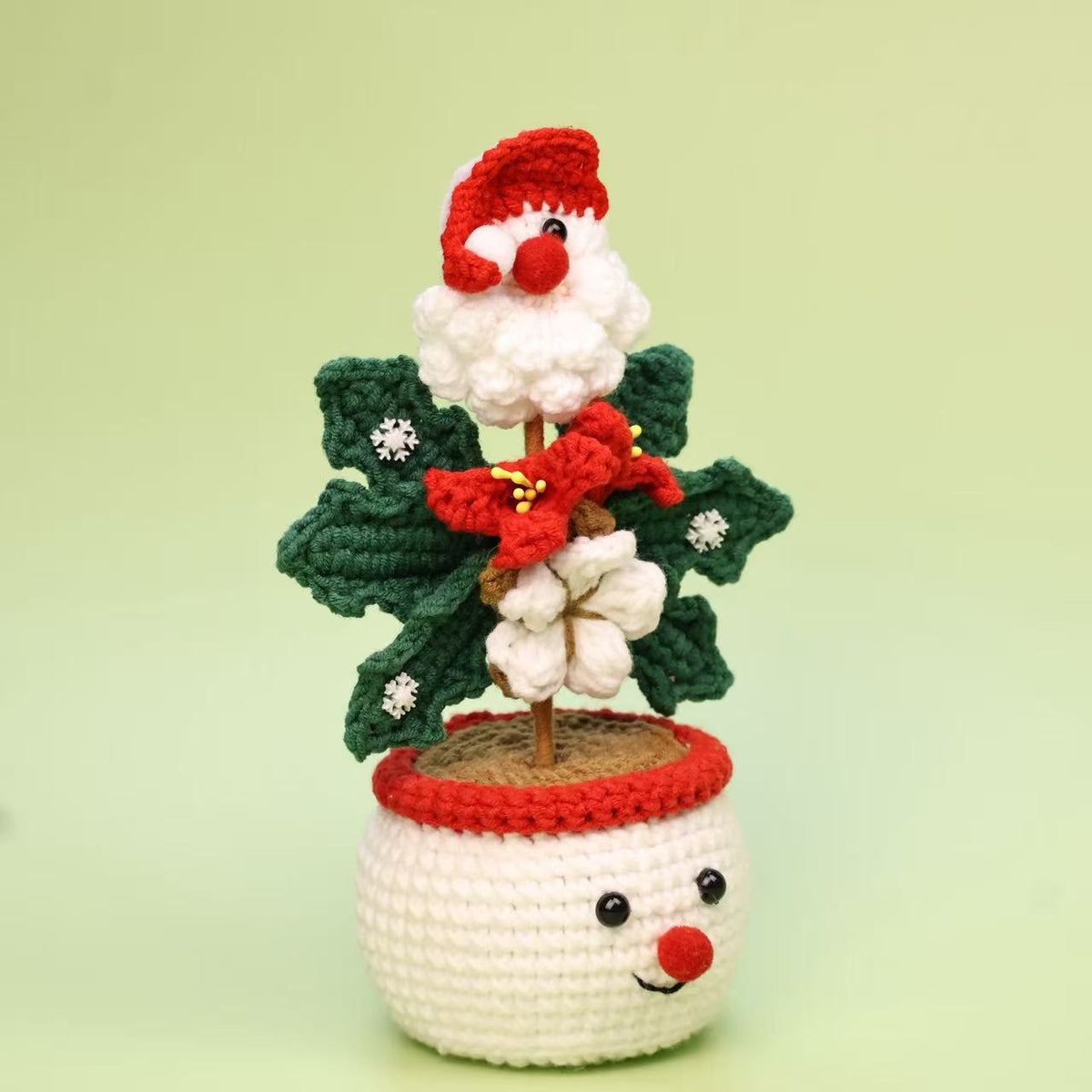 Crochet Christmas Potted Floral Santa Tabletop Decor