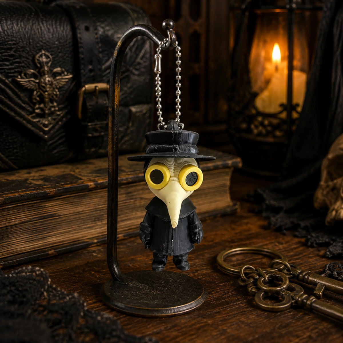 3D Printed Halloween Plague Doctor Keychain Gothic Character Accessory