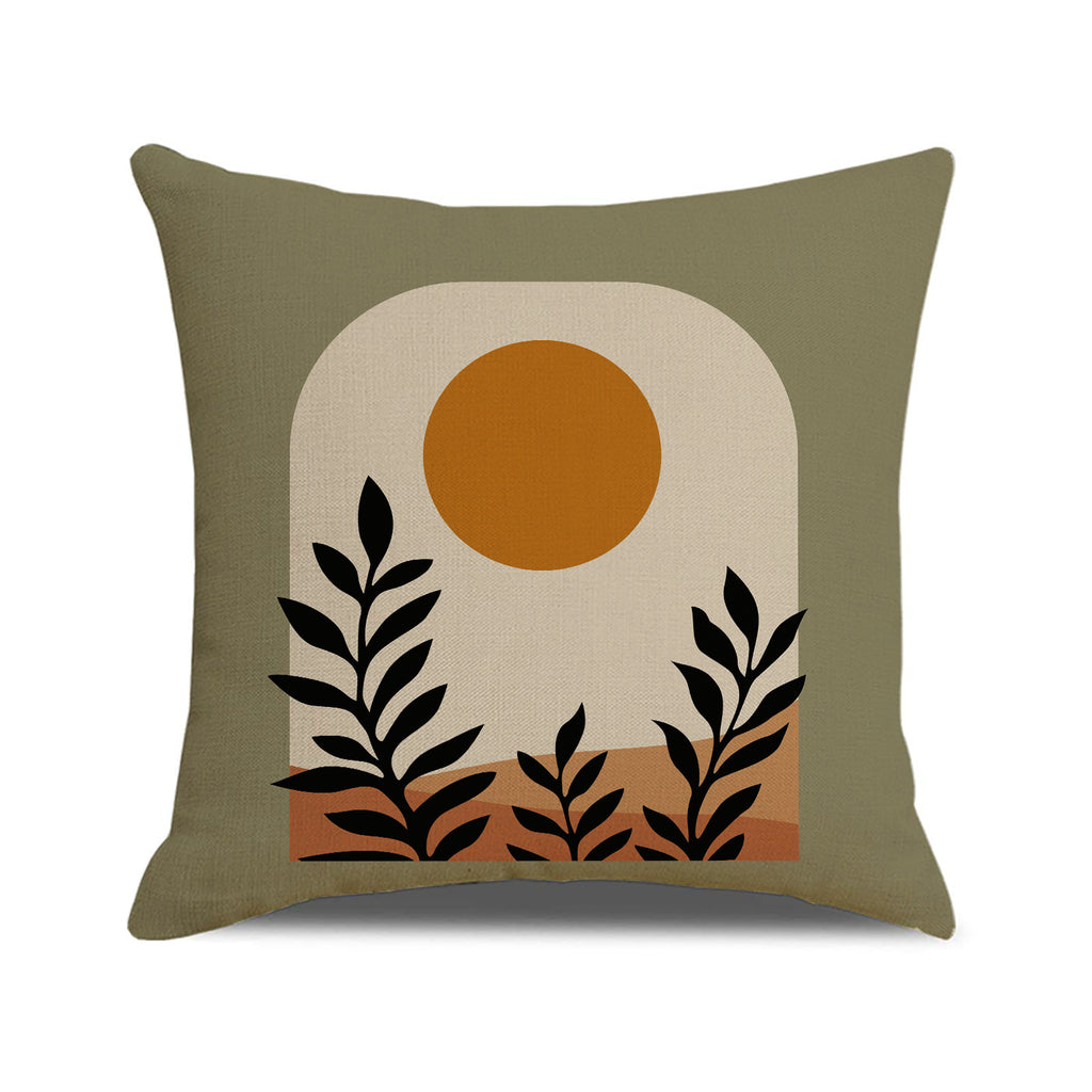Nordic Linen Square Throw Pillow Cover with Botanical Print