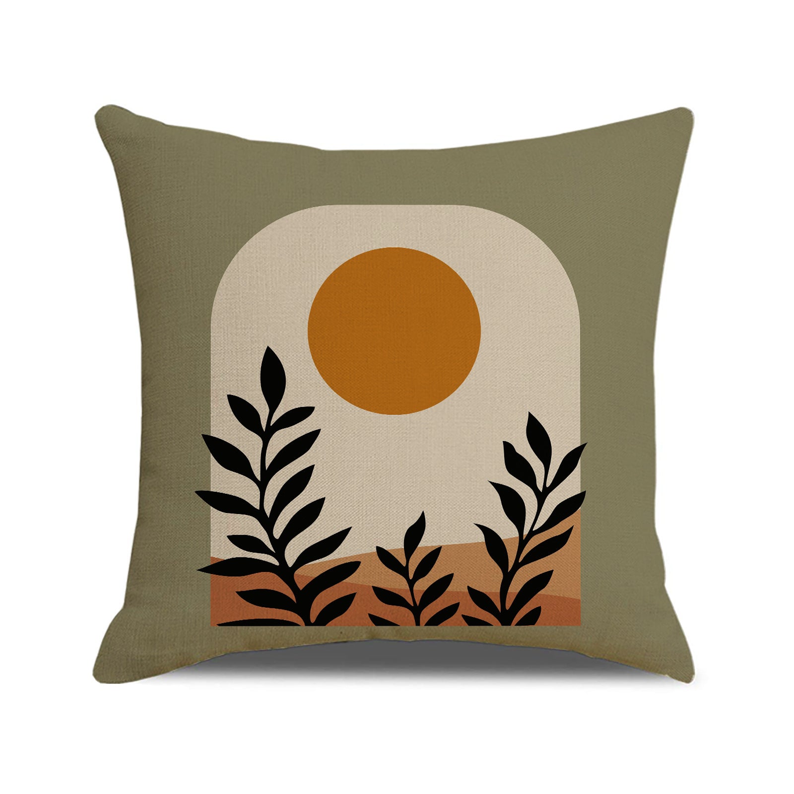 Nordic Linen Square Throw Pillow Cover with Botanical Print
