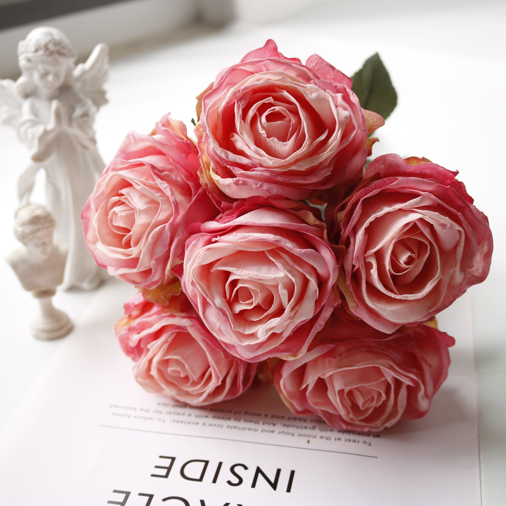 Valentine 6-Head French Burnt Edge Faux Rose Bouquet