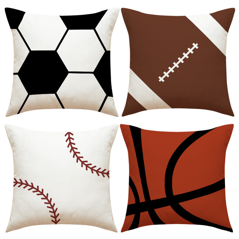 Sports Ball Square Faux Linen Throw Pillow Cover 18x18