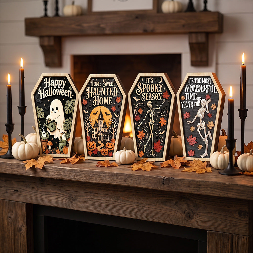 Halloween Ghost Wood Wall Hanging Decor with Sawtooth Hook