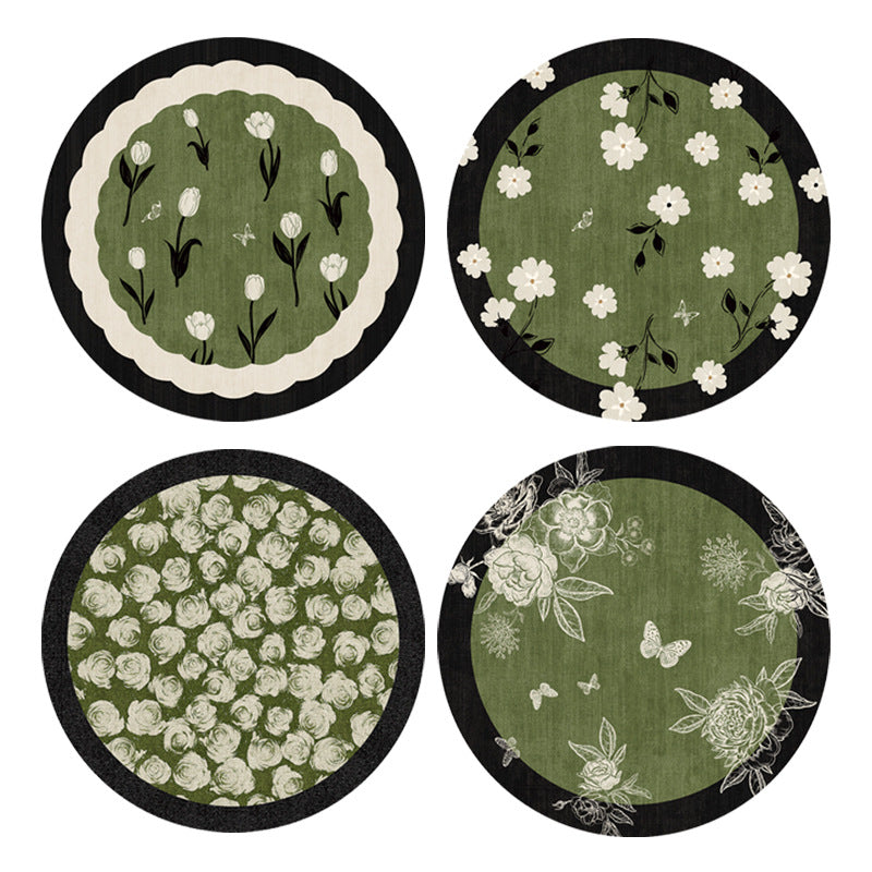 Floral Pattern Rubber Drink Coaster Round Table Decor
