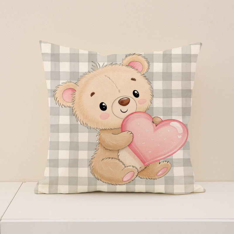 Pink Valentines Pillow Covers Cute Bear Rose Love Decor Set