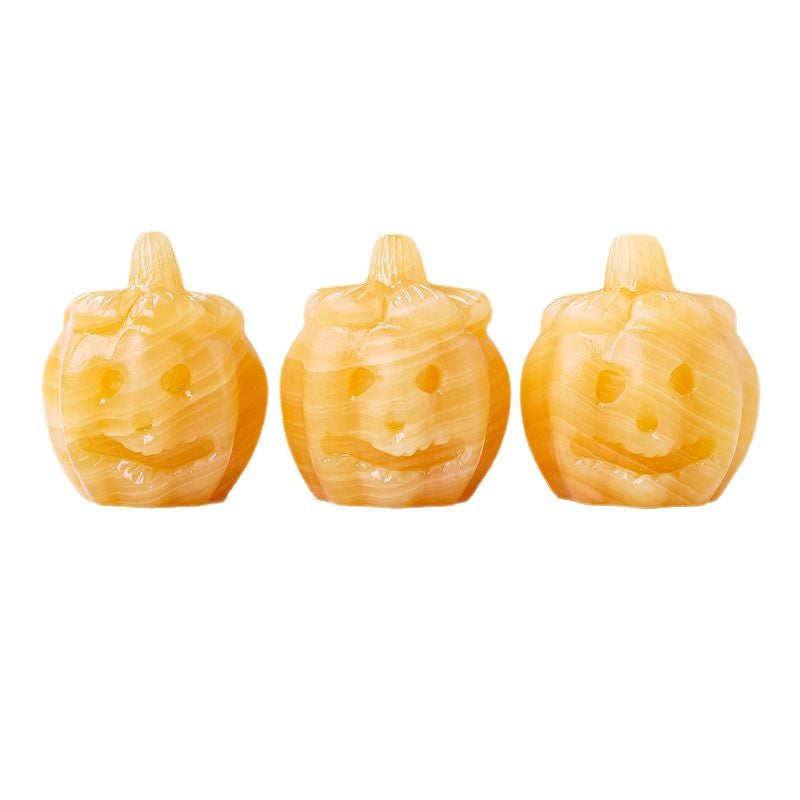 Natural Golden Soapstone Carved Pumpkin Figurine Decor