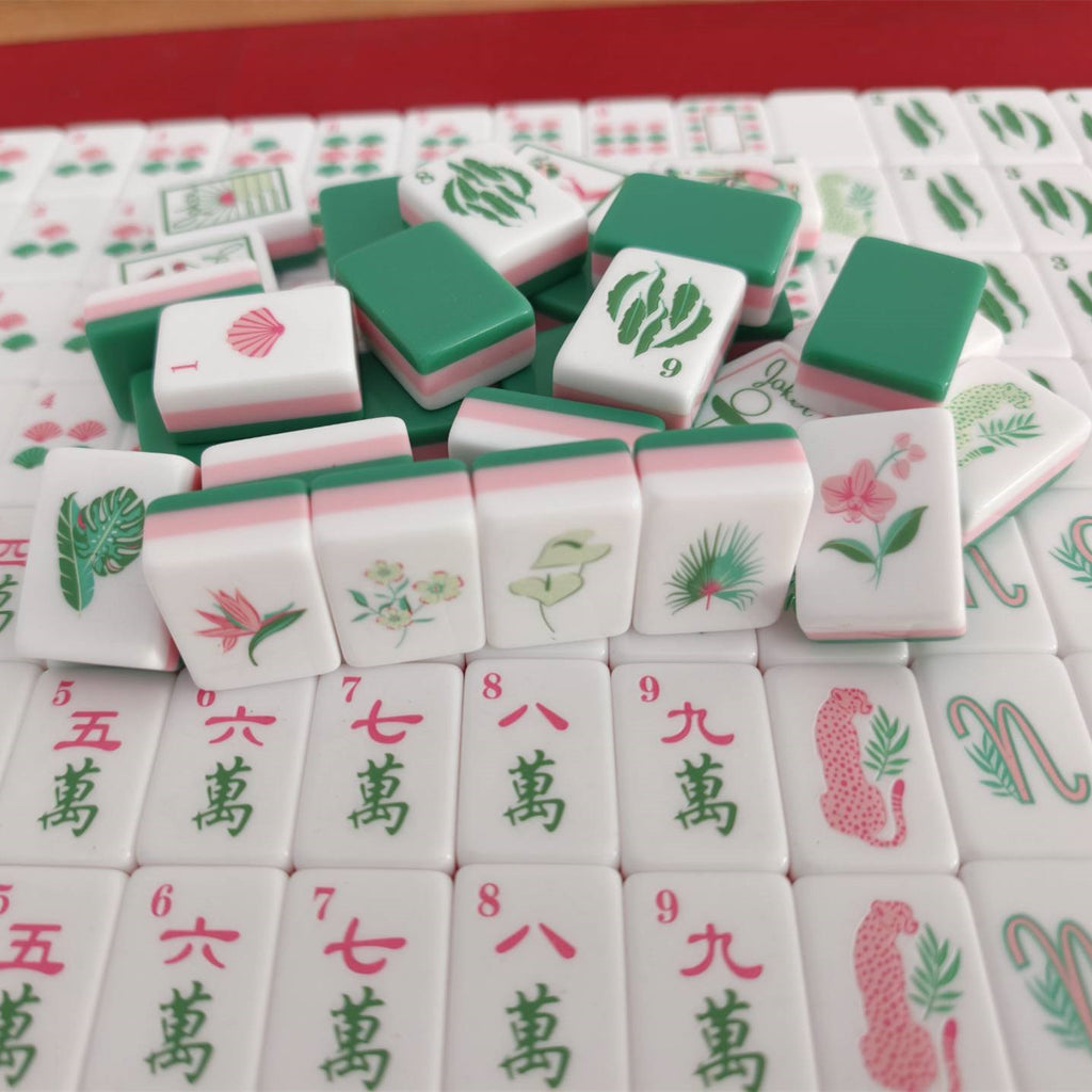 Green Acrylic Mahjong Set Classic Game Tiles