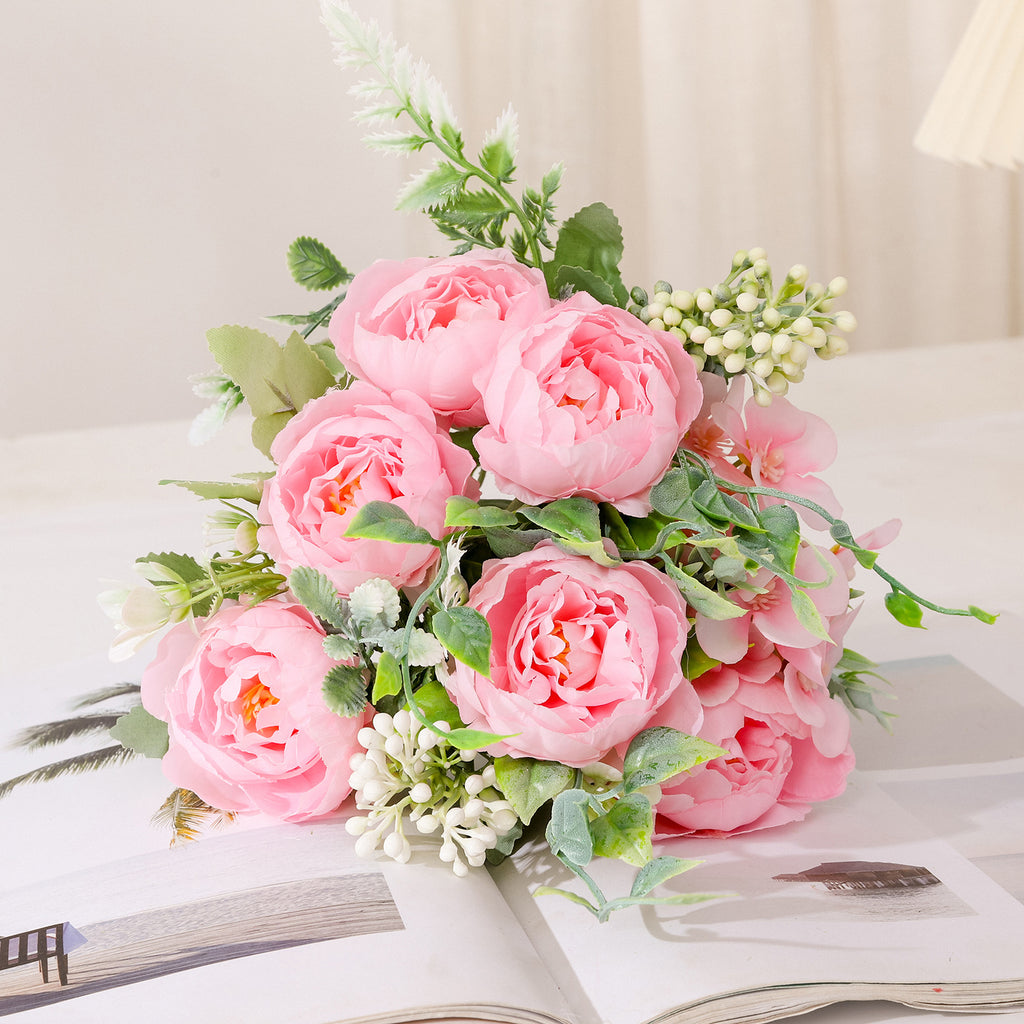Valentine’s Day Faux Peony Bouquet Silver Frost Home Decor