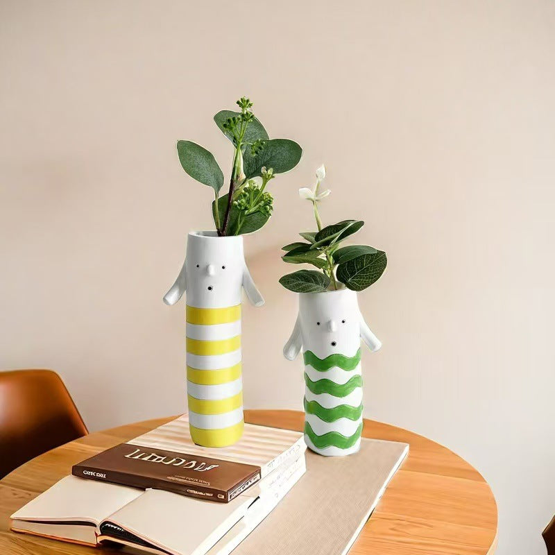 Cute Handmade Character Ceramic Vase for Home Table Decor
