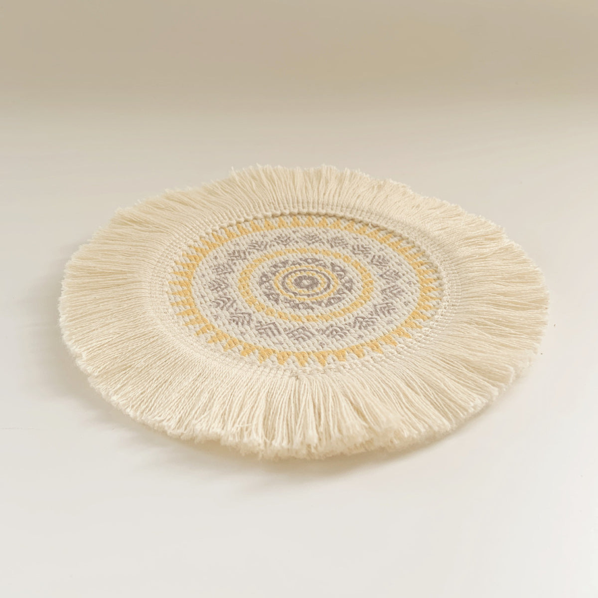 Boho Pattern Round Decorative Drink Coaster Set with Tassels