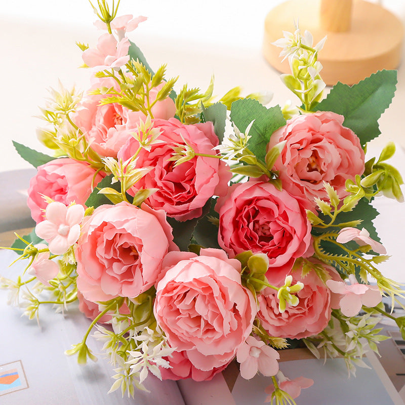 Valentines Peony Bouquet Faux Floral Arrangement Home Decor
