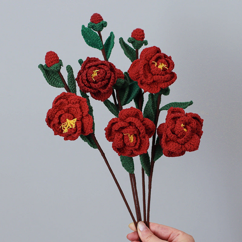 Valentine Handmade Crochet Camellia Flower Bouquet Gift