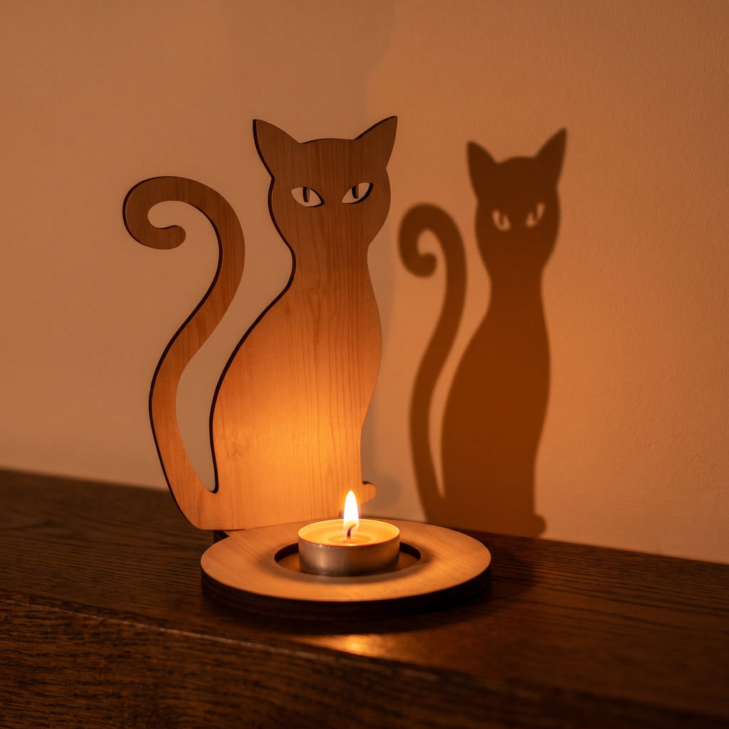 Wooden Halloween Candle Holder Tabletop Seasonal Decor