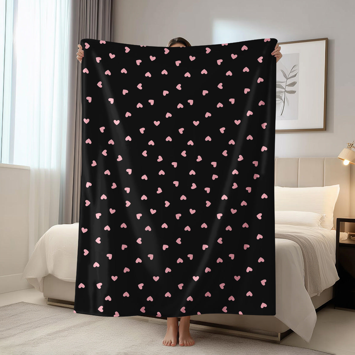 Valentine Flannel Throw Blanket Cozy Heart Print