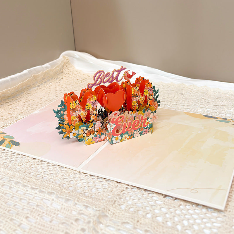 Mothers Day 3D Pop Up Card Best Mom Floral Greeting