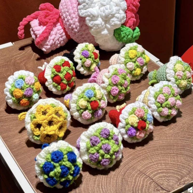 Valentines Crochet Flower Keychain Handmade Gift Decor