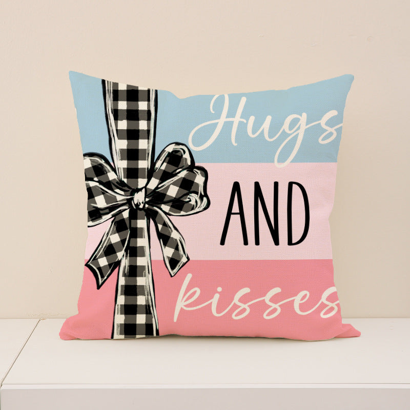 Valentine Pink Plaid Pillow Covers Set Cute Bear Decor
