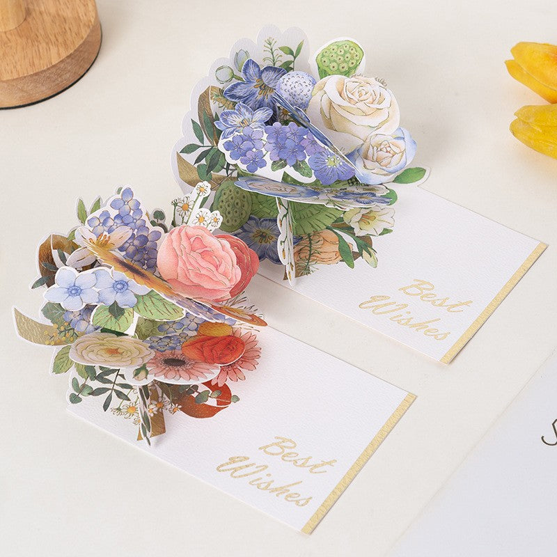 Valentine Greeting Card Half Cover Floral Bouquet Paper Gift