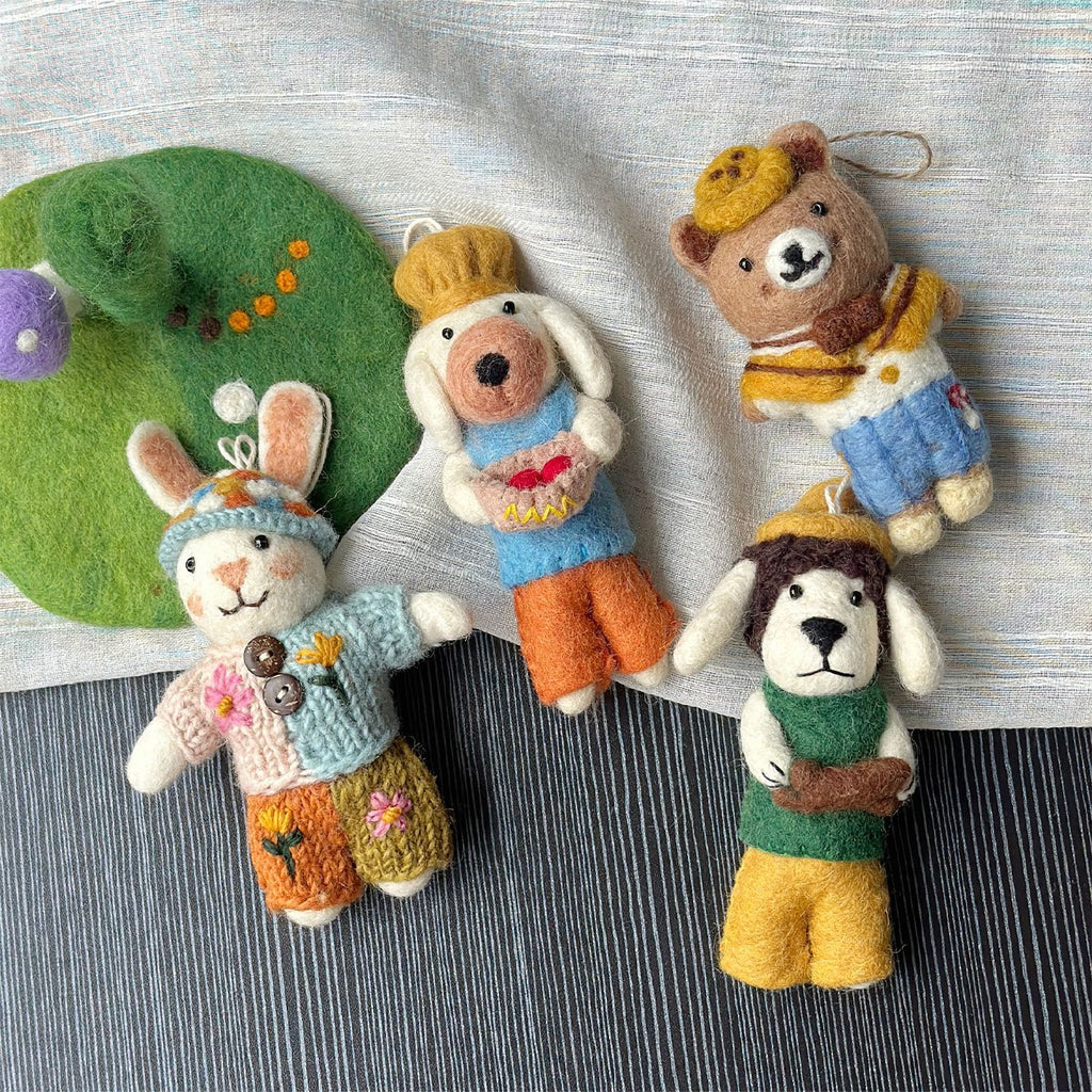 Handmade Wool Felt Animal Puppy Bear Hanging Ornament Bag Charm