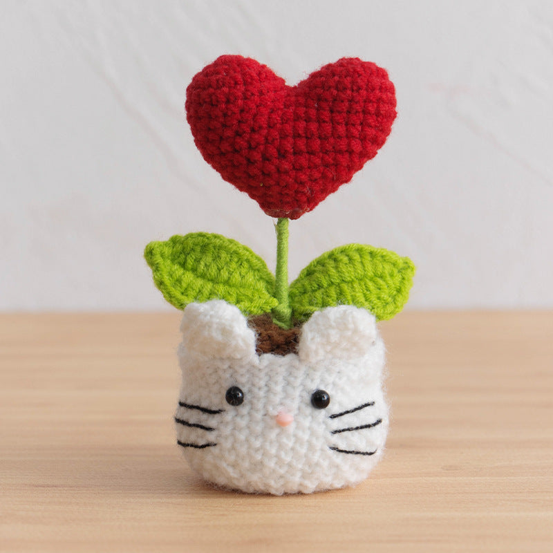Valentine Holiday Decorations Crochet Rose Desk Planter