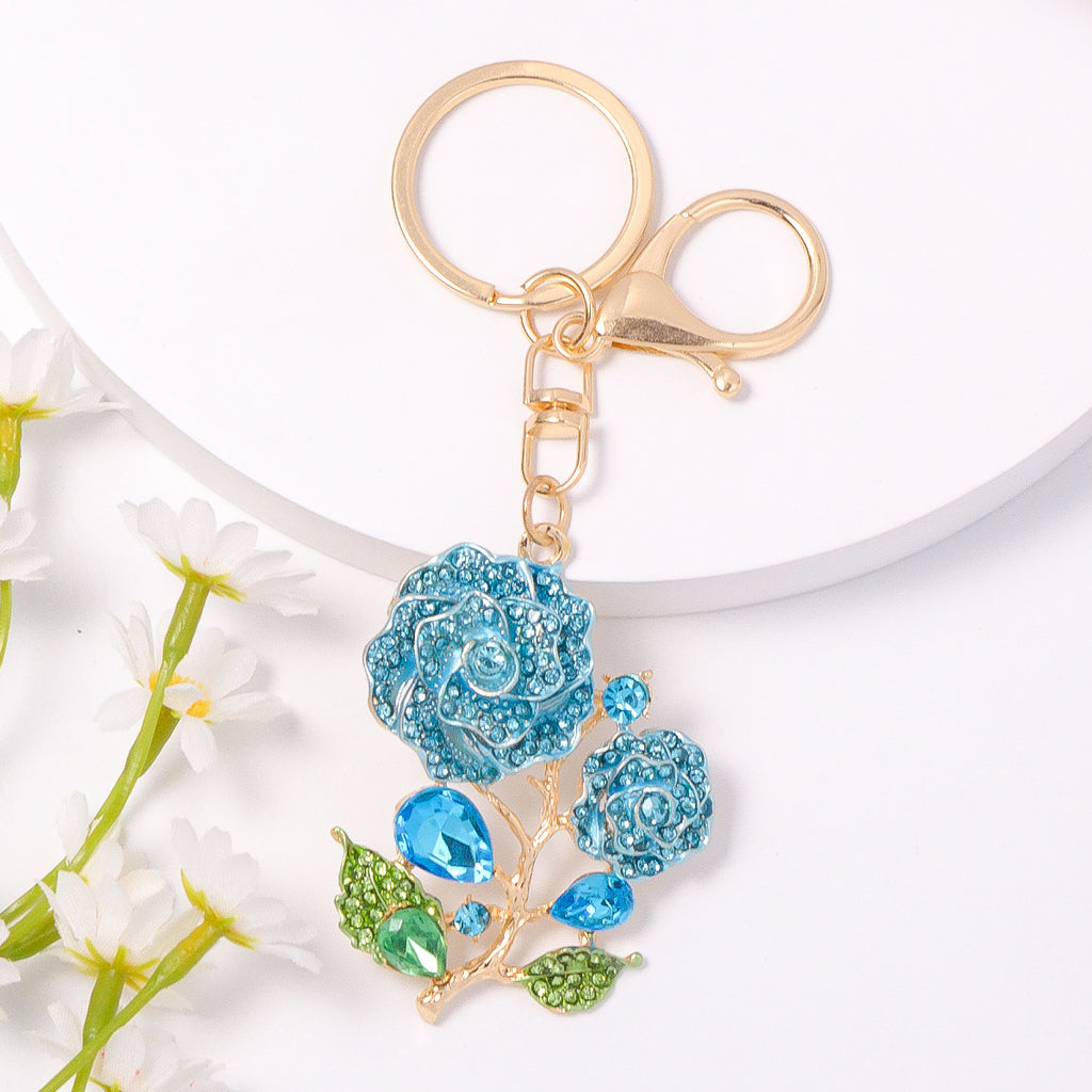 Valentine’s Day Crystal Rose Keychain Rhinestone Metal Charm