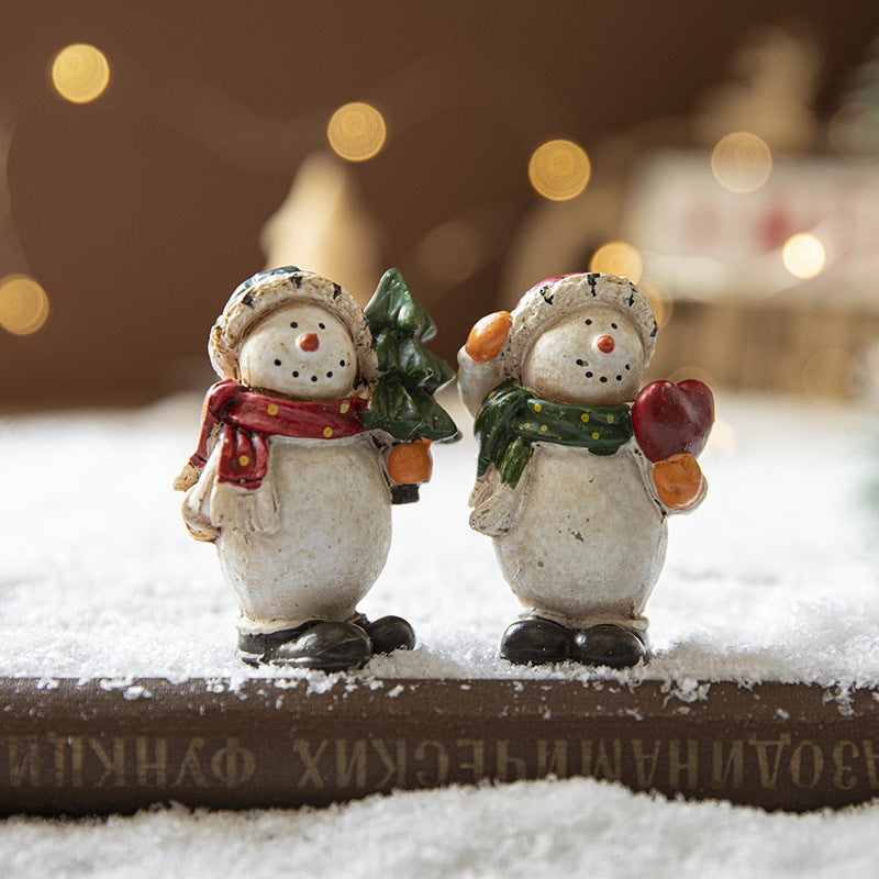 Resin Rustic Christmas Snowman Figurines Tabletop Holiday Decor