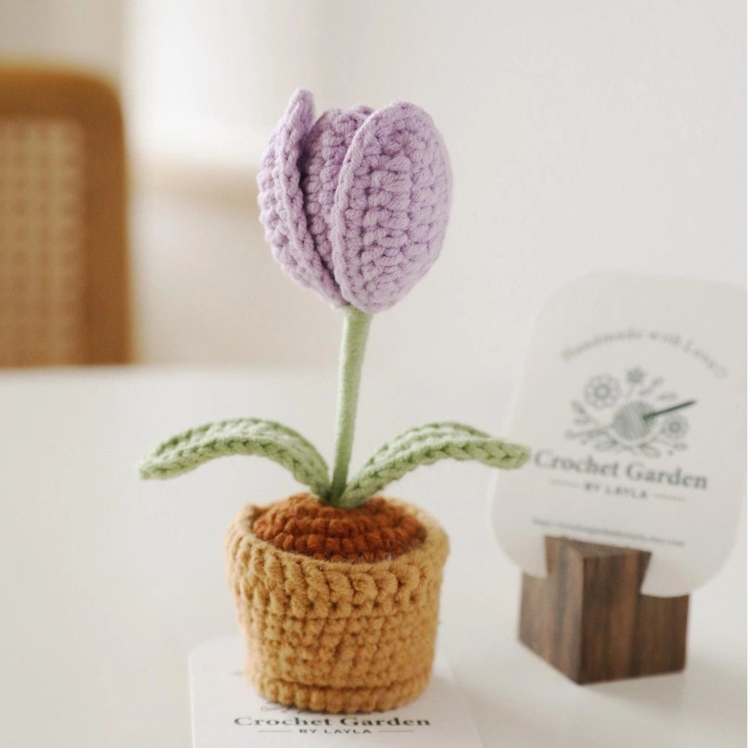 Crochet Tulip in Pot Handmade Mini Flower Decorative Accent
