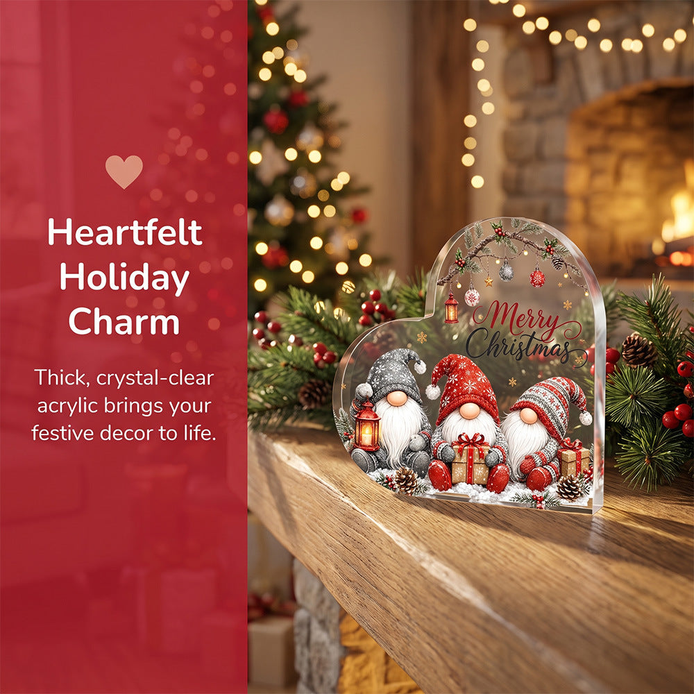 Christmas Gnomes Heart Acrylic Tabletop Decor