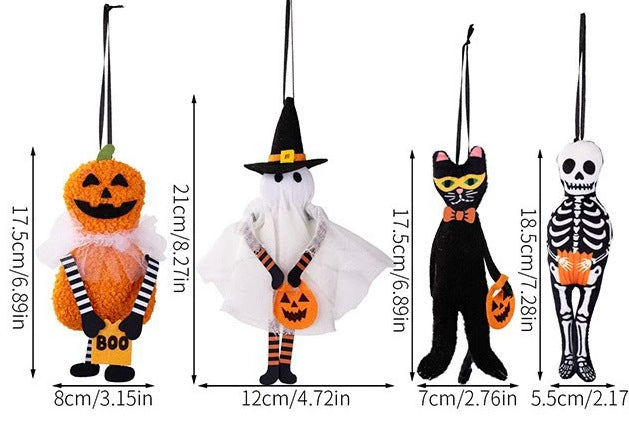 Halloween Hanging Plush Ornament Skeleton Pumpkin Cat Ghost Decor