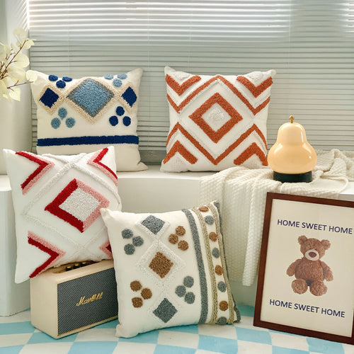 Boho Tufted Embroidered Decorative Throw Pillow for Couch