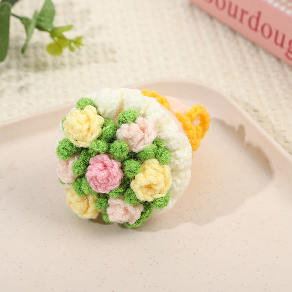 Valentines Crochet Flower Keychain Handmade Gift Decor