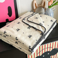 Sherpa Fleece Embroidered Throw Blanket Soft Cozy Home Decor
