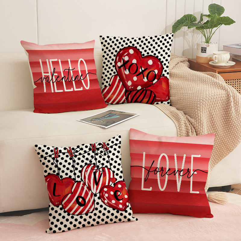 Valentine’s Day Red Heart Pillow Covers Set for Sofa Decor